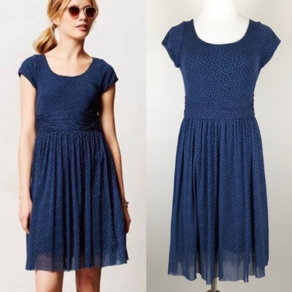 Anthropologie Weston Blue Dot Ballet Dress EUC